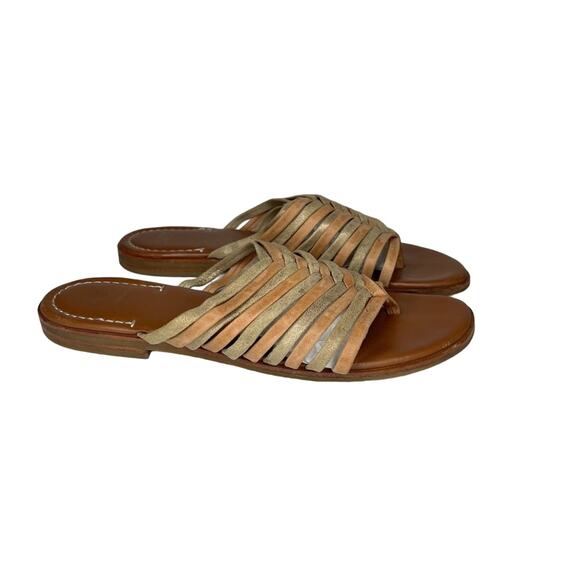 Johnston & Murphy tan gold sueded leather braided slip on toe loop sandals 10 - Picture 3 of 11